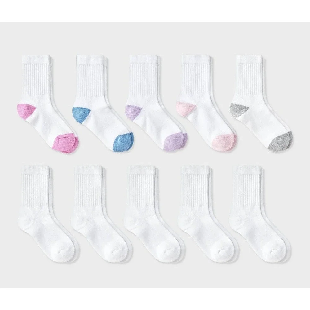Girls' 10pk Crew Socks - Cat & Jack™ White L